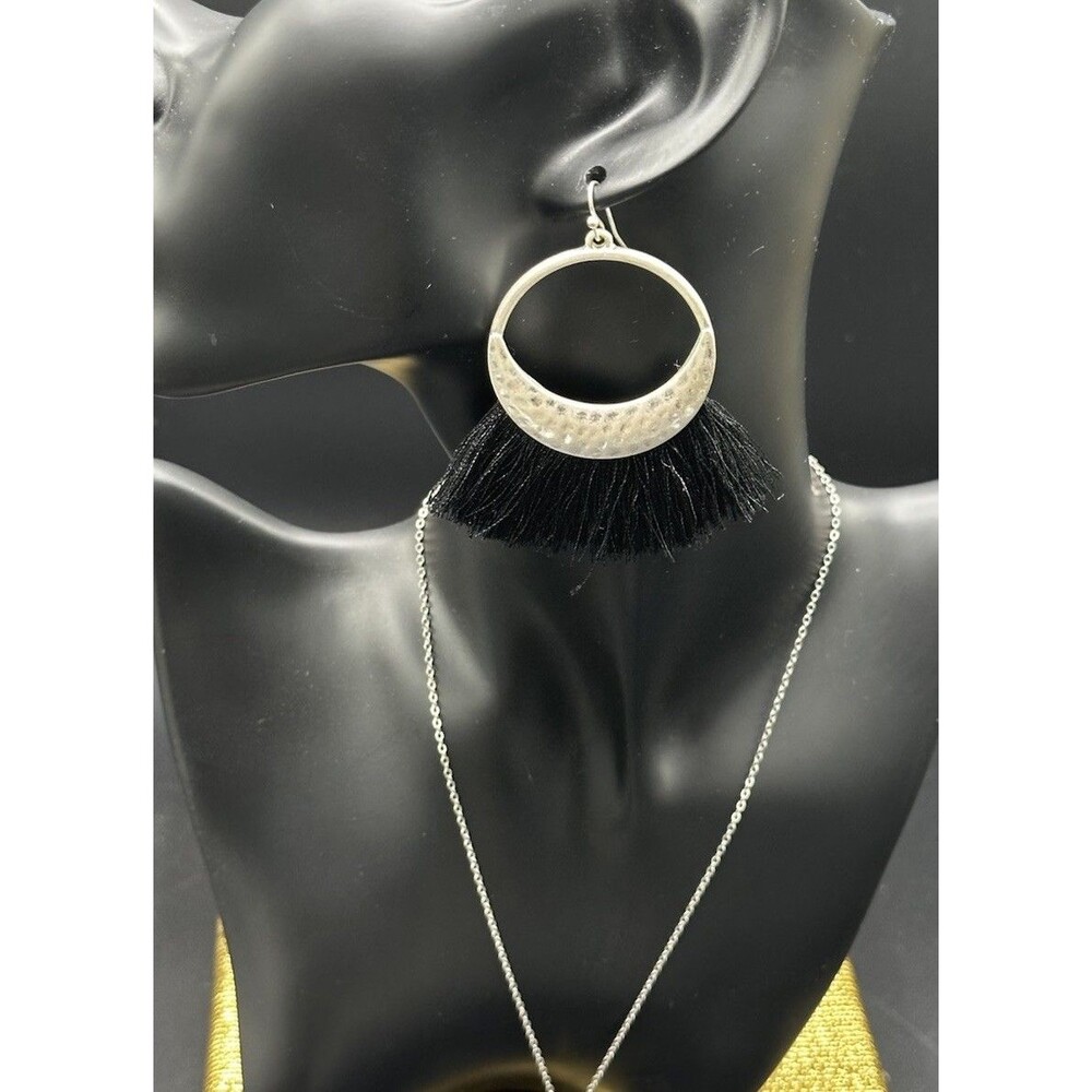NEW Boho Goth Hammered Fringe Hoop Earrings Maleficent